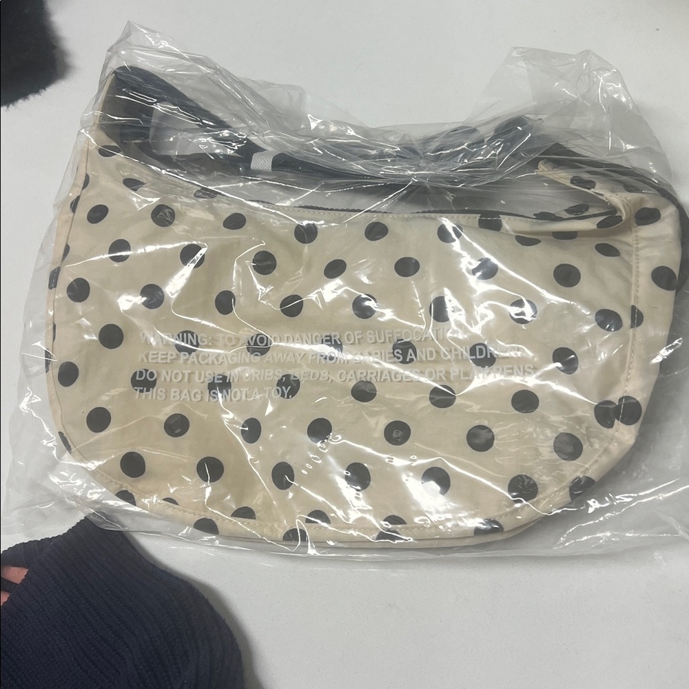 BAGGU Cream and Black Polka Dot medium crescent  Bag